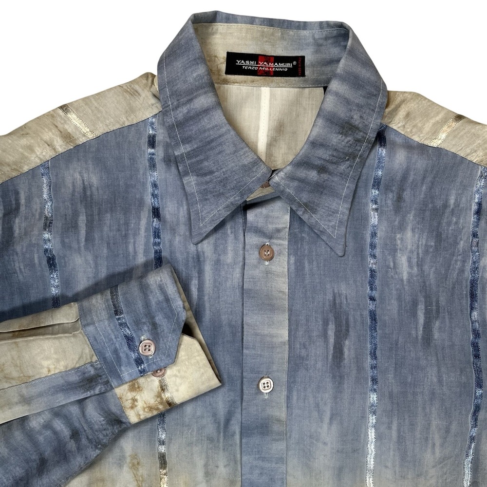 Yashi Yamamuri Terzo Millenio Button Up Shirt Sz M Grunge Abstract‎ Artsy Italy